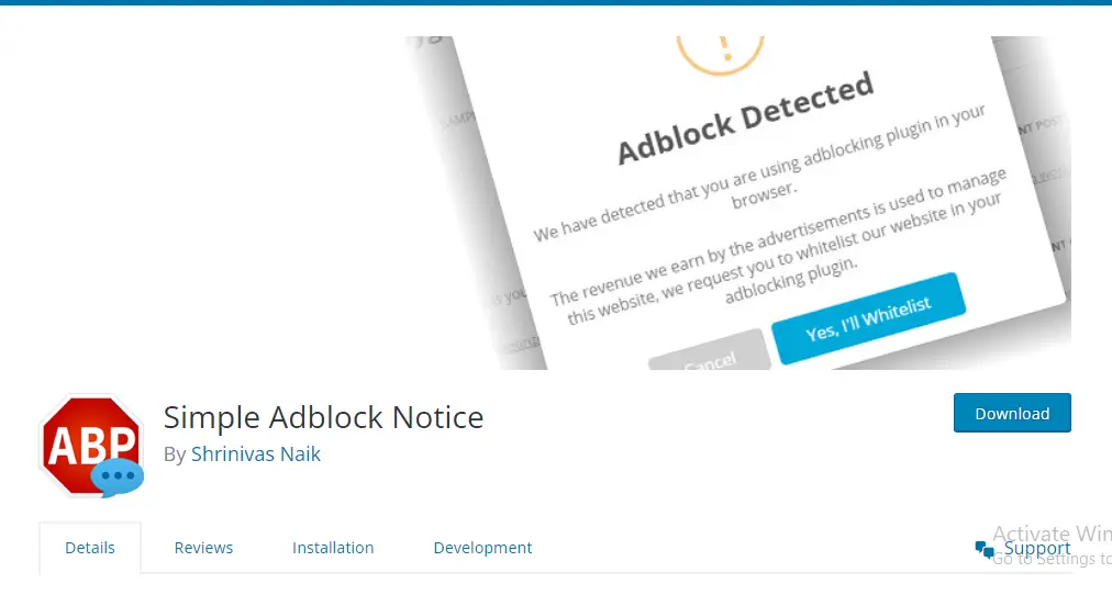 Simple Adblock Notice Plugin For Wordpress